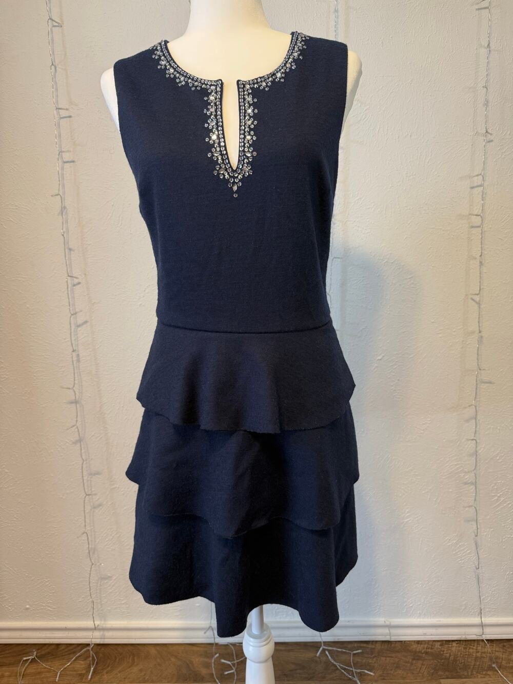 Juicy Couture Navy Jeweled Peplum Dress | Size 6